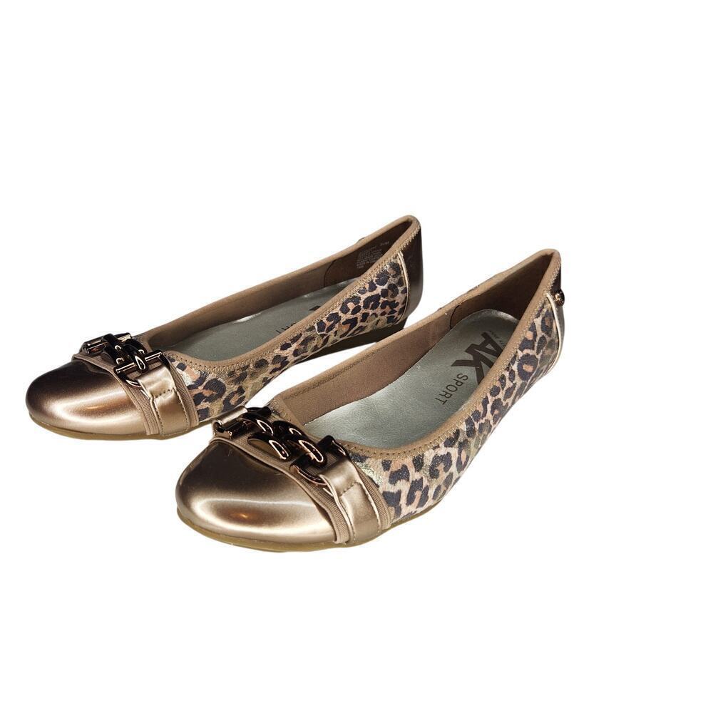AK Anne Klein Sport Metallic Rose Gold Leopard Print Ballet Flats